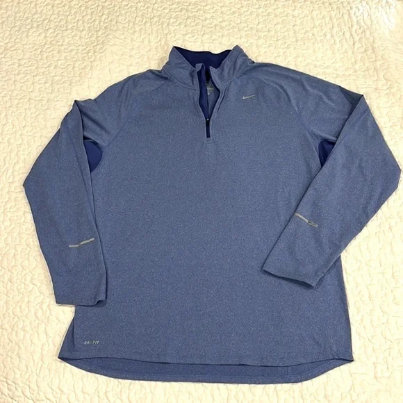 Nike 1/4 zip long sleeve dri fit running shirt heather blue w/curved hem XL - Picture 1 of 5